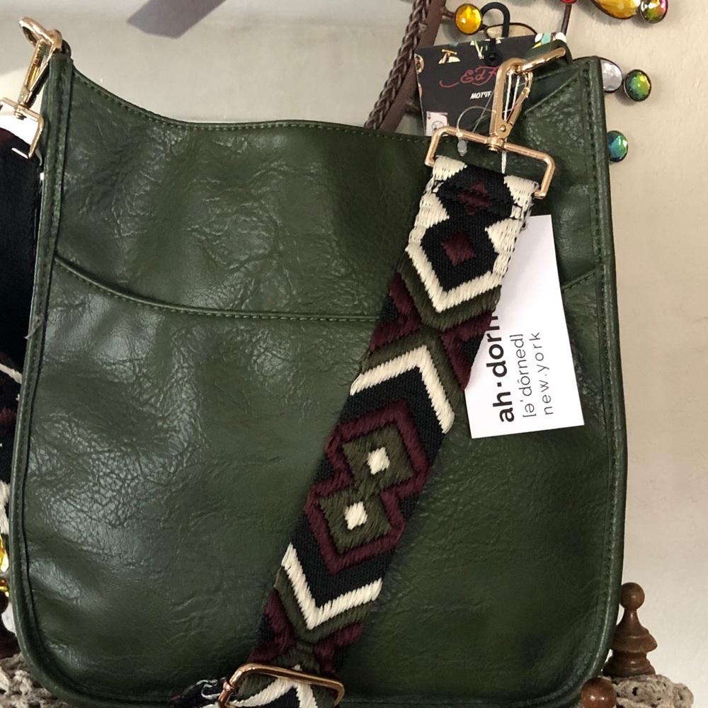 NWT Adorned Faux Leather Messenger Crossbody w/ Fashion Strap